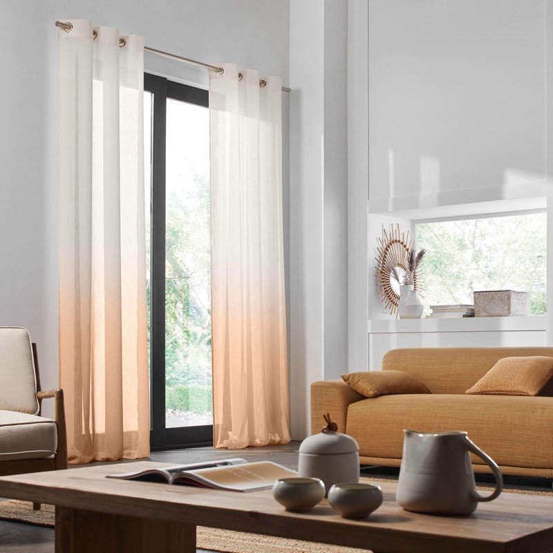 Sheer Curtain Single Panel, Yellow/Orange, 145 x 298cm