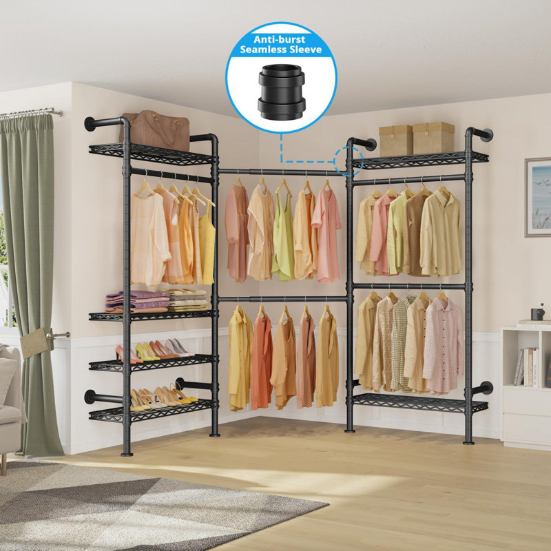 Black Industrial Pipe Wall-Mounted L-Shaped Closet System