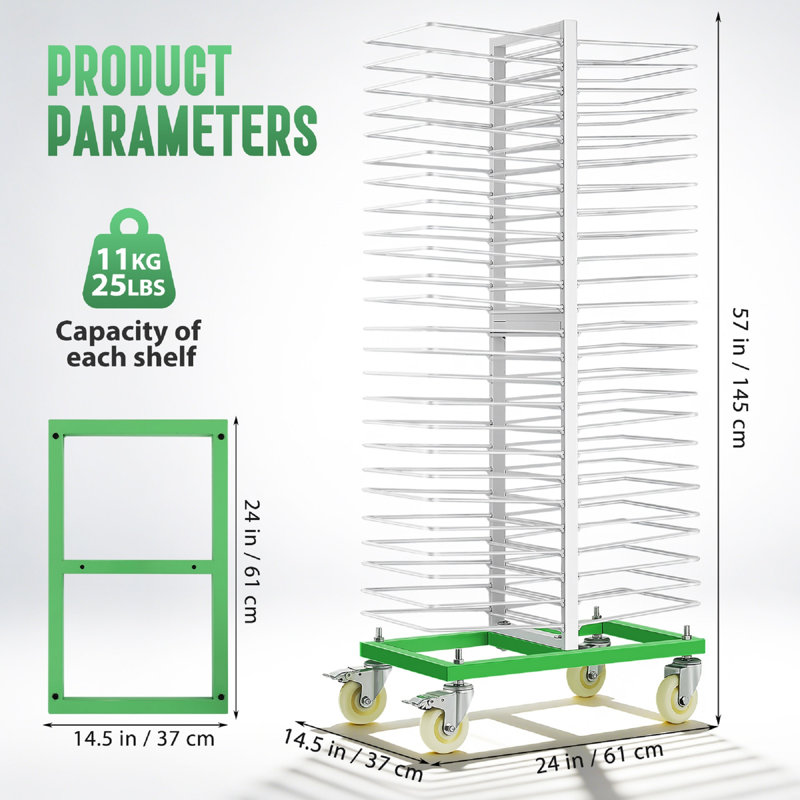 Séchoir à peinture à 50 tablettes avec roulettes verrouillables, 25 lb / tablette, pour armoire et portes pleine grandeur, peu encombrant