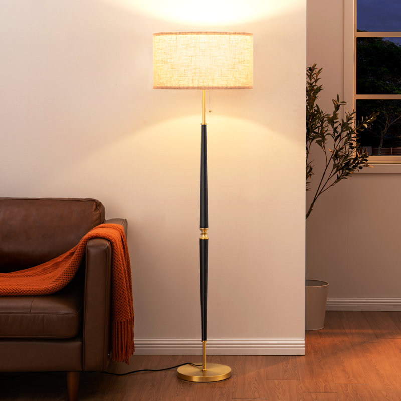 63'' Solid Wood Traditional Floor Lamp, Satin Brass