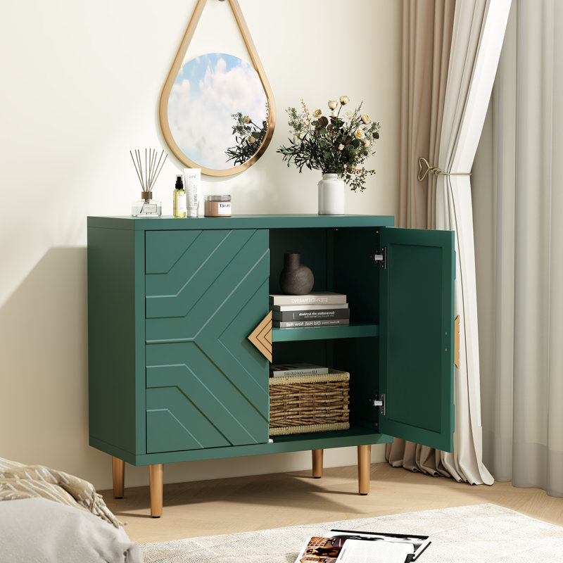 Shenade 31.7'' Modern Sideboard Buffet Cabinet with 2 Decorative Embossed Pattern Doors, Green