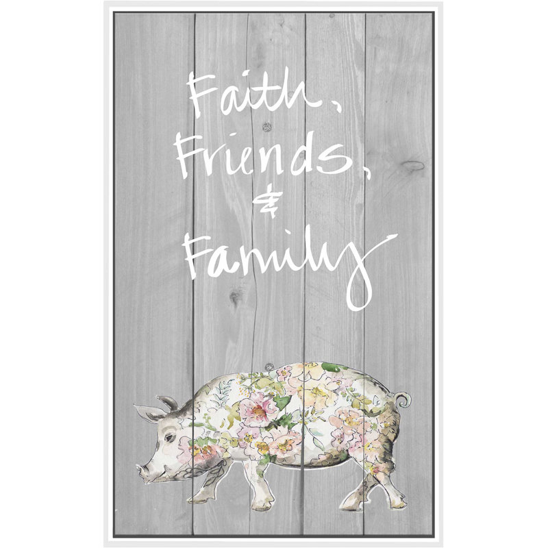 «Faith Friends Family», impression, H 63,5 po x l 39,5 po x P 2 po, Cadre flottant blanc