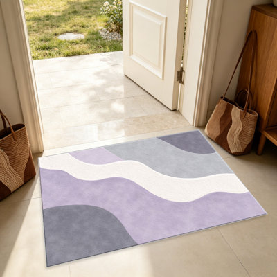 Tapis lilas gris Curves pour le salon, doux et confortable, adapté à toutes les saisons, facile à entretenir, tapis de sol intérieur lavable à la machine, sous la table de ferme convenant à la chambre à coucher, à la salle à manger, au bureau, au patio, au balcon, à la maison