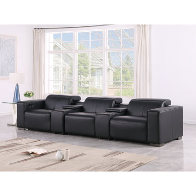 Luxueux canapé inclinable électrique en cuir véritable 5 pièces - 3 fauteuils inclinables et appuis-tête électriques