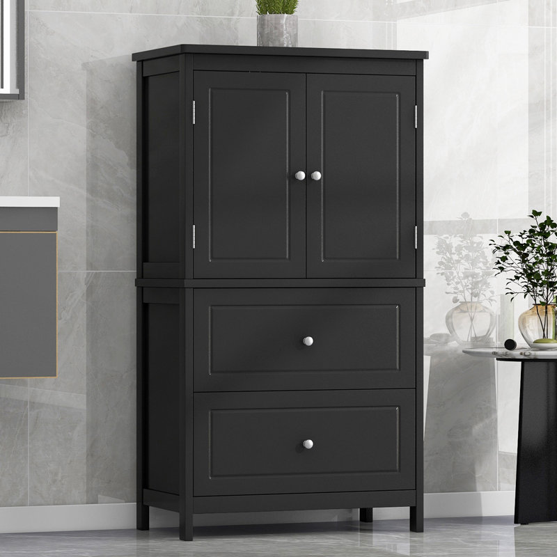 Armoire de salle de bain autoportante de 43 po de hauteur avec tablette réglable et tiroirs, Noir, noir, noir, noir
