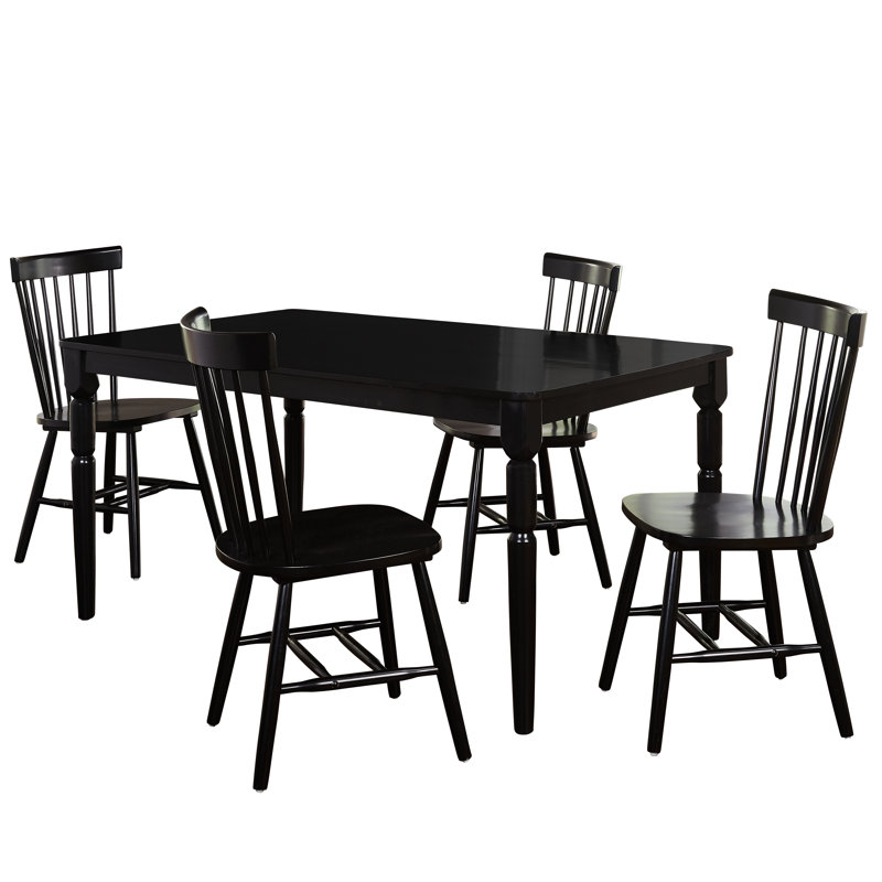Toccoa Solid Wood Dining Set, 7 Pieces: 1 Table, 6 Chairs, Black Table with Black Chairs