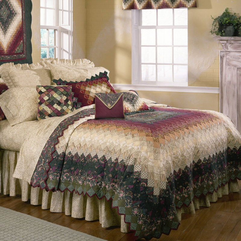 King Reversible Cotton Patchwork Quilt in Purple and Sage