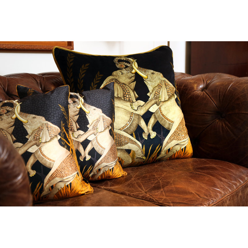 Ardmore 'Dancing Elephants' Silk Pillow, Moonlight