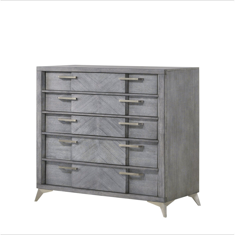 Commode 5 tiroirs en placage assorti gris