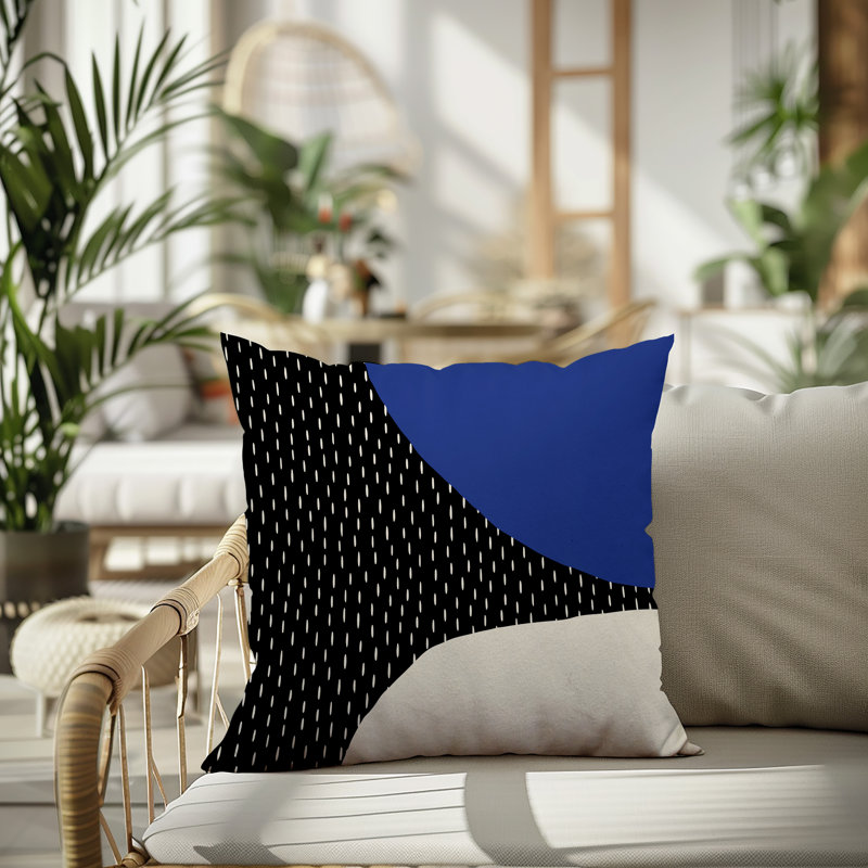 Coussin carré intérieur / extérieur pia, H 15 po x l 15 po, Bleu marine / noir / blanc cassé