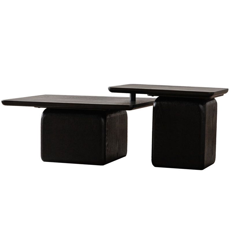 Lee Square Coffee Table Set with Fir Wood Legs,Cocktail Tables,Living Room Table Set,Nesting Table, Black