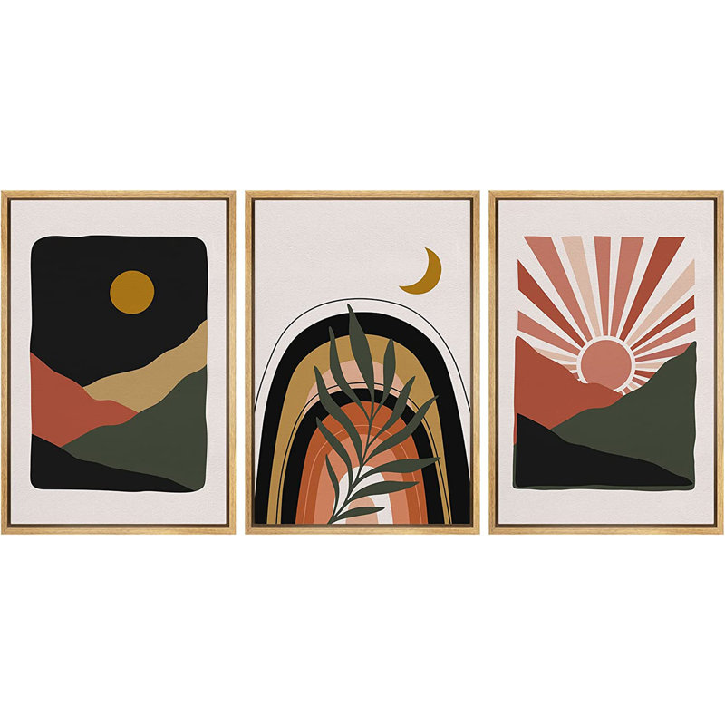 Illustration de formes abstraites géométriques de style Mid-Century Boho, H 24 po x l 48 po x P 1,5 po, Naturel