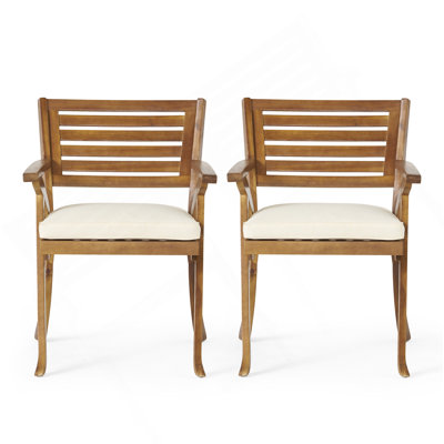 Chaise de salle à manger d'extérieur en bois Hermosa KD avec coussins (ensemble de 2)