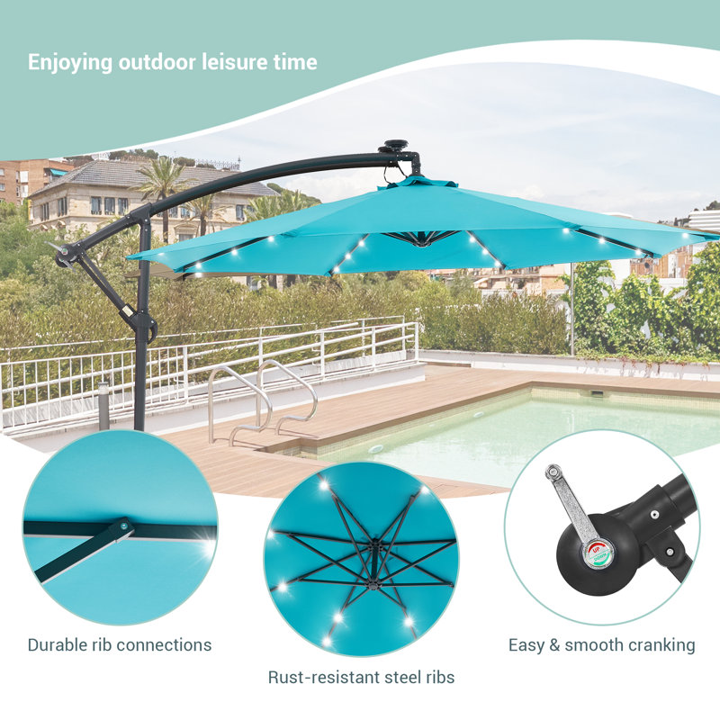 Elasia 120'' Lighted Cantilever Umbrella, Blue