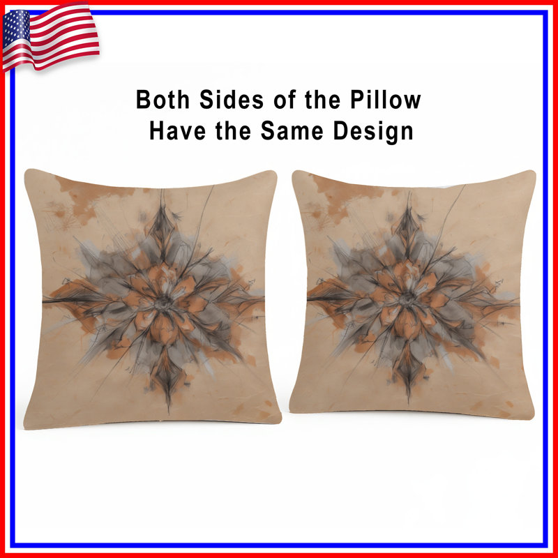 Abstract Floral Sketch Double Sided Throw Pillows, 16 po x 16 po
