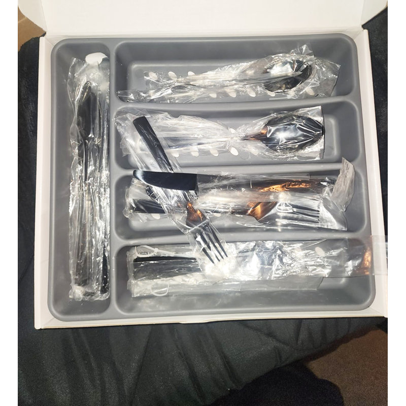 Ensemble de couverts 20 pièces en argent noir 18 pièces avec service de rangement en acier inoxydable 18/0 pour 4