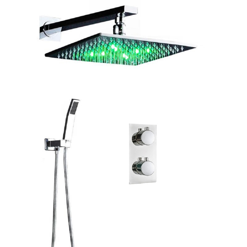 FontanaShowers Sagua LED Wall Mount Shower System Luxury with Volume Control Rough In Valve, Brushed Nickel, 3" H x 12" W