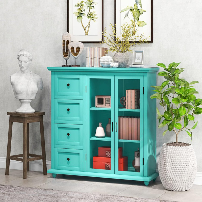 Buffet buffet avec 2 portes et 4 tiroirs, vert