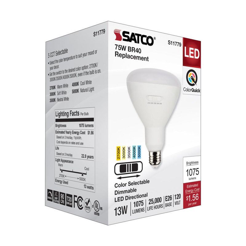 8.5 Watt (65 Watt Equivalent), BR30 LED, Dimmable Light Bulb, Selectable CCT E26/Medium (Standard) Base, 13 W
