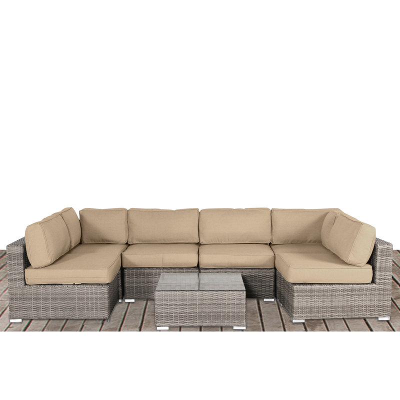 Estes Wicker Fully Assembled 6 - Person Seating Group with Sunbrella Cushions, Heather Beige Sunbrella®