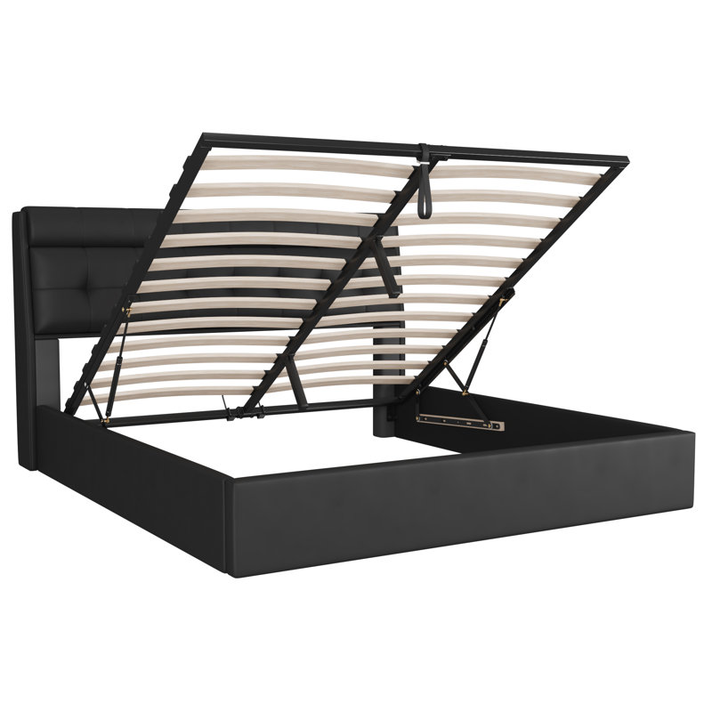 Angelka Upholstered Ottoman Storage Bed, UK King - DE 150 x 200 cm, Black