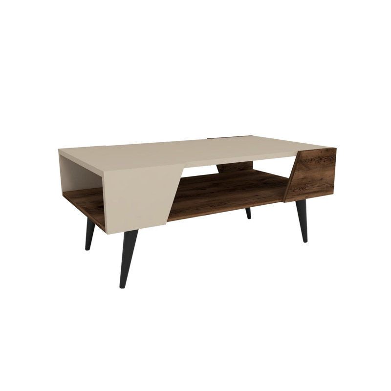 Modern Coffee Table, Beige & Light Walnut, 15.0 x 35.4 x 21.0 inches | 100% Melamine Coated Particle Board, Thickness: 0.7 inches | Sleek Design for Living Room, Durable & Stylish Furniture for Any Space