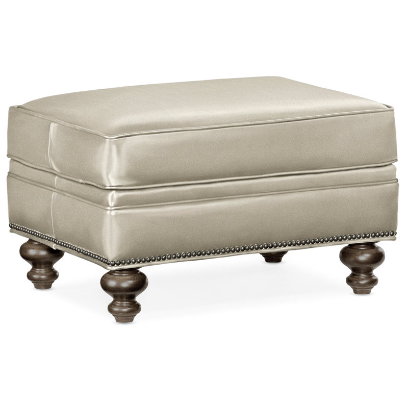 West Ottoman, Gunmetal, Cobblestone, Aline Fumo Genuine Leather