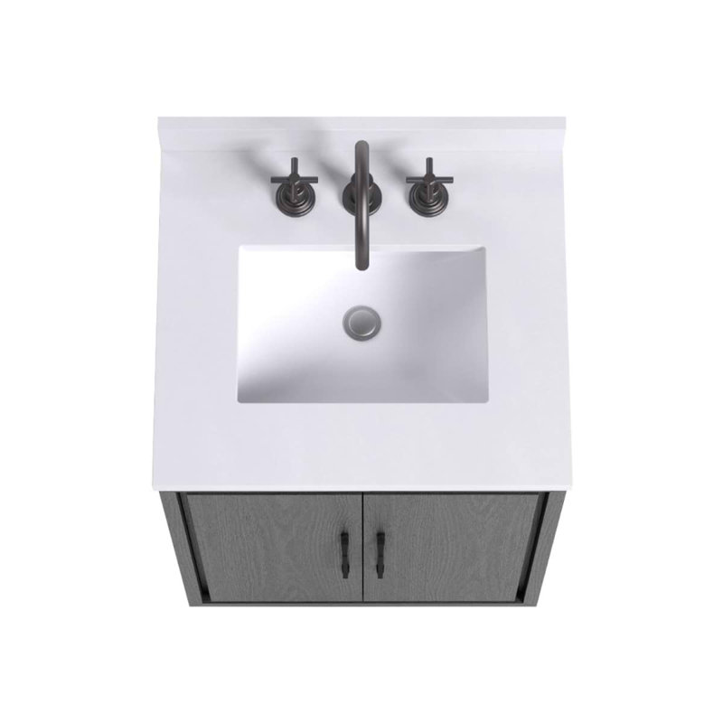 TileBar Studio Vanities Setton Single Vanity with White Quartz Top, Ebony Oak, 24" W