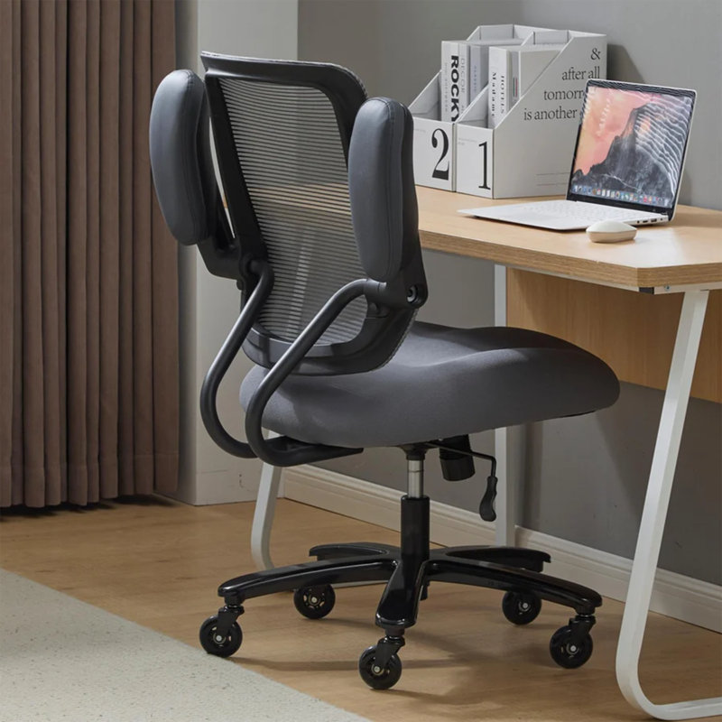 Heavy-Duty Ergonomic Office Chair with Lumbar Support & Flip-Up Arms, Gray, Without Headrest
