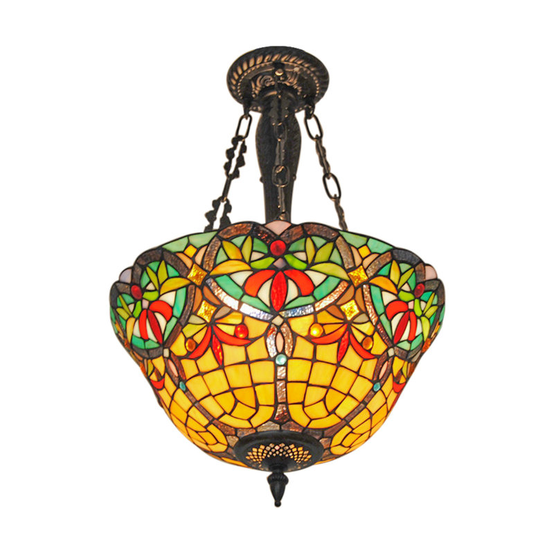Luminaire suspendu en verre coloré 2 niveaux Esden Tiffany