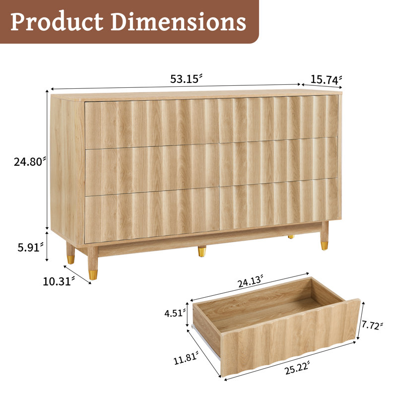 Silvena 6-Drawer Double Dresser (53.2" W), Yellow