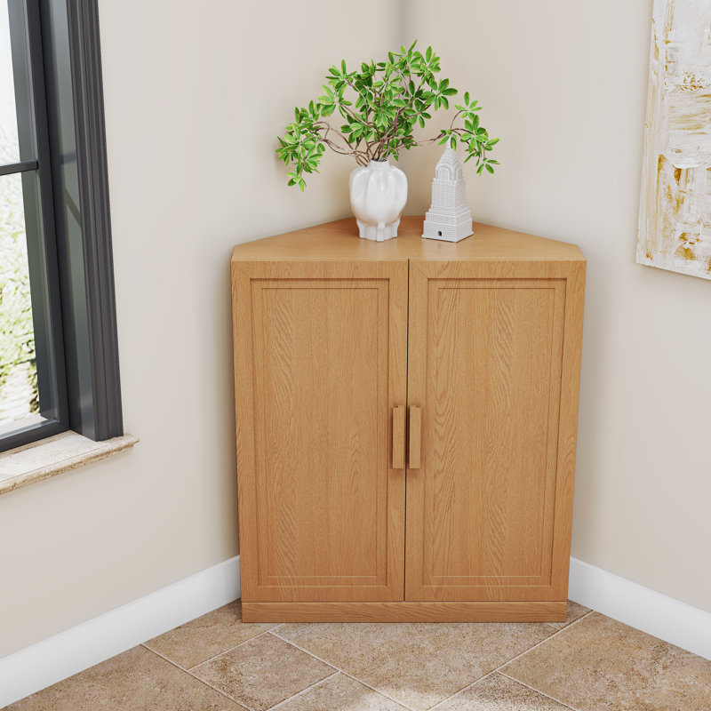 Lula Space-saving Corner Accent Cabinet With Adjustable Shelf, Yellow, 36" H x 31" W x 16" D