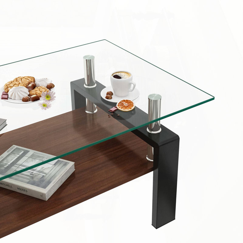 Rectangle Coffee Table with Tempered Glass Top