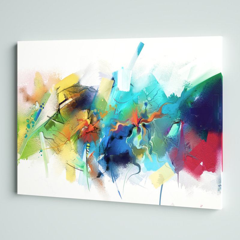 Abstrait contemporain, coup de pinceau coloré, impression sur toile, H 30 po x l 40 po x P 1,5 po, Toile tendue