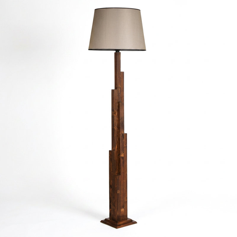 Cascade Walnut Drum Shade Floor Lamp