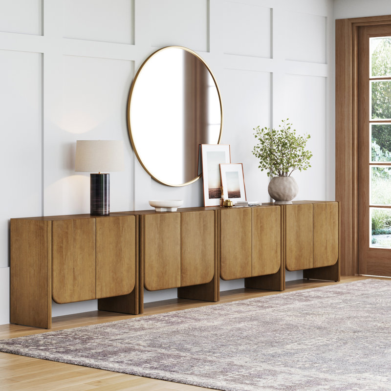 Armoire de rangement arquée pour hall d'entrée, Marron clair, H 32 po x l 153 po x P 17 po, 4