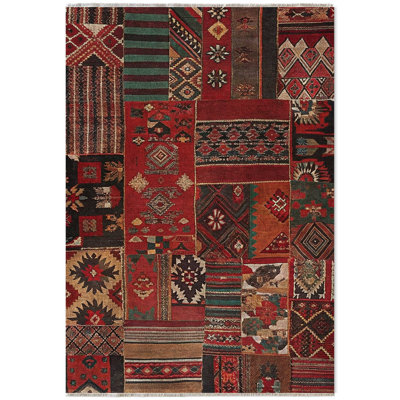 Vintage Look Eilette Red Moroccan Cotton Chenille Area Rug