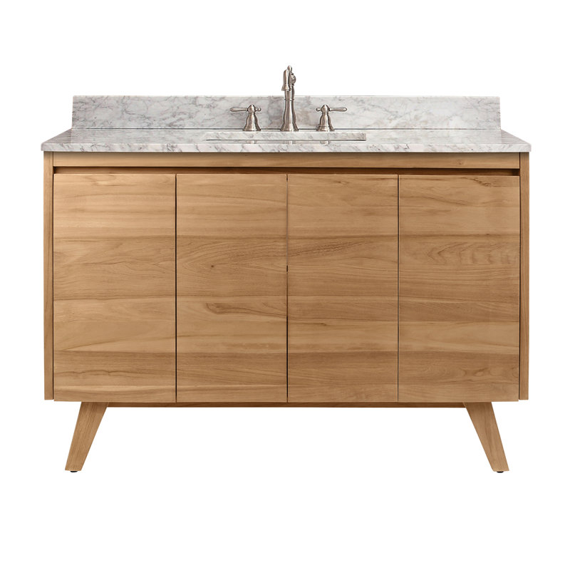 Coventry 48" Single Bathroom Vanity with Carrara Marble Top, Natural Teak
