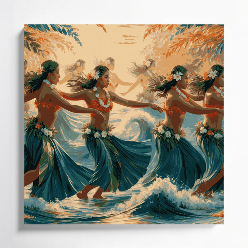 Hawaïen dansant, Hula, chiffres, toile grise, art mural, H 16 po x l 16 po