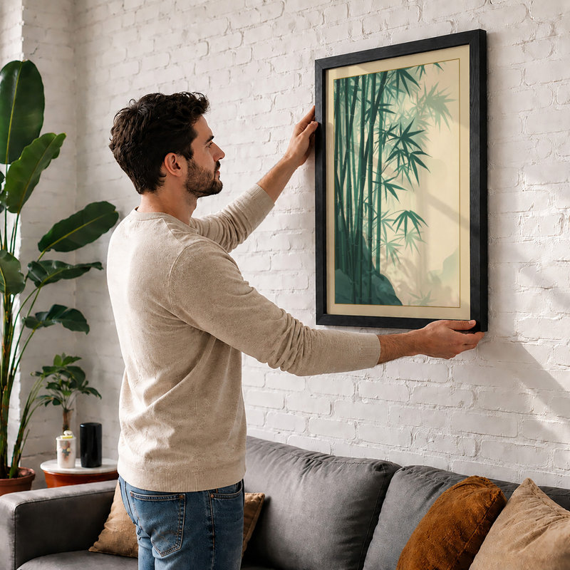 Misty Bamboo Grove Japandi - Framed Print, Unframed, A2 - 59.4 x 42.0 cm