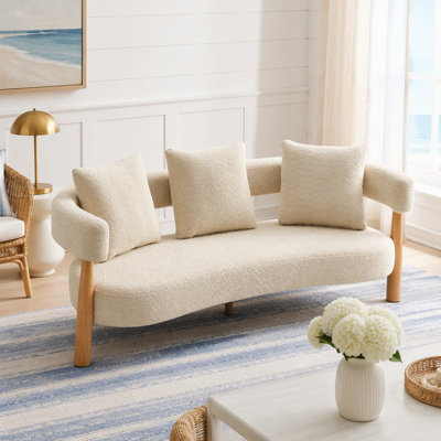 Luxe 76.5 in. Curved 3 Seater Modern Upholstered Boucle Sofa,Sesame