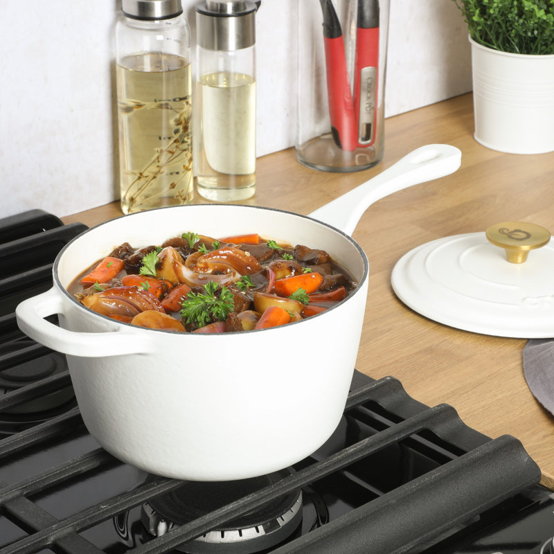 Matte White 3 Qt Enameled Cast Iron Sauce Pan with Lid
