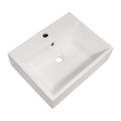 21" W x 16" L White Ceramic Rectangular Bathroom Drop-in Vessel Sink with Overflow Hole