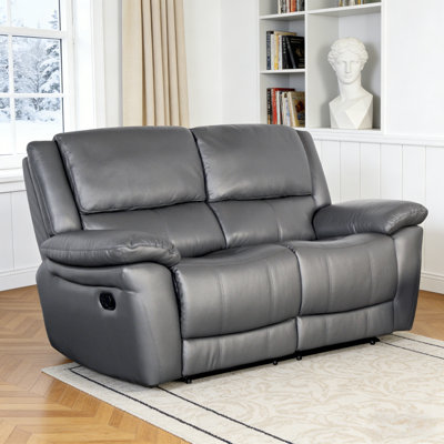 60" Wide Leather Match Modern Manual Recliner Loveseat, , zero clearance recliner  Design, With Comfortable Foam & Pocket Coil Seating