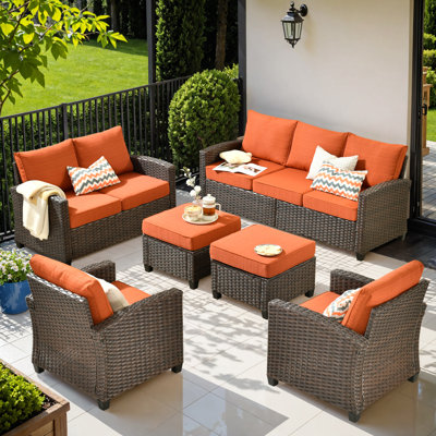 Lou 7 - Person Wicker Outdoor Conversation Set, Patio Sofa Set with Cushions