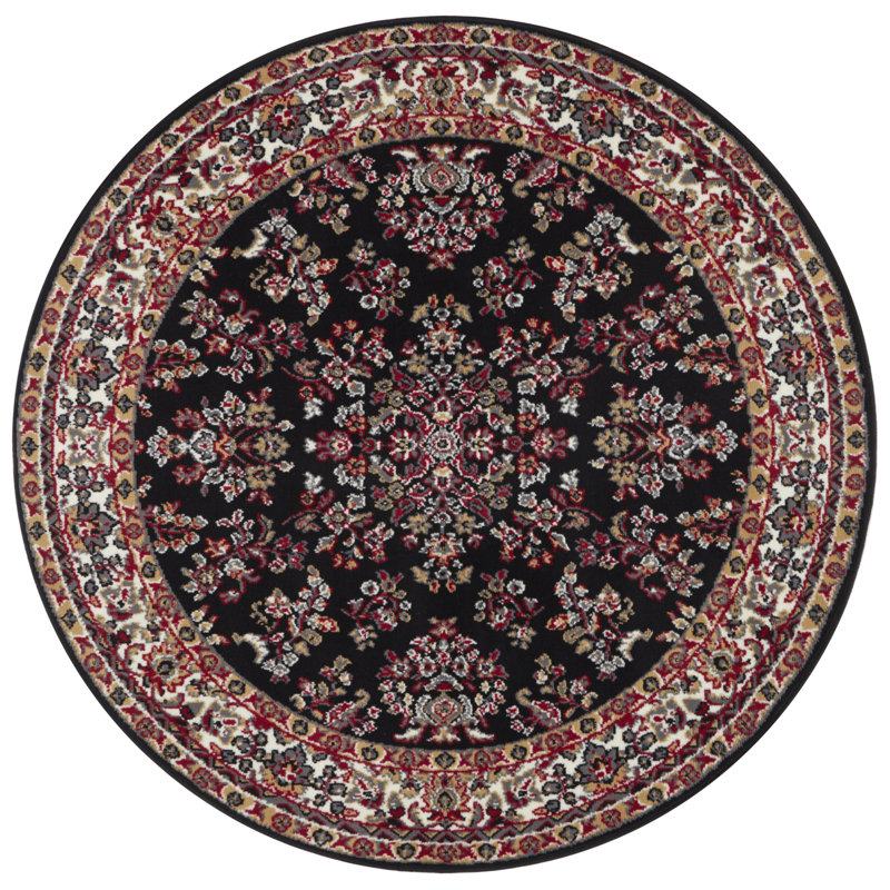 Zabul Tufted Black/Pink/Red Rug, Round 140cm