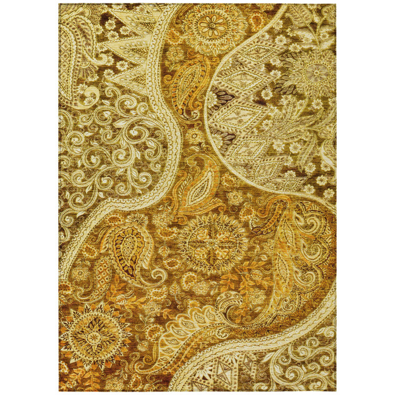 Tapis extérieur lavable à motif de médaillons en terre cuite 5 pi x 8 pi
