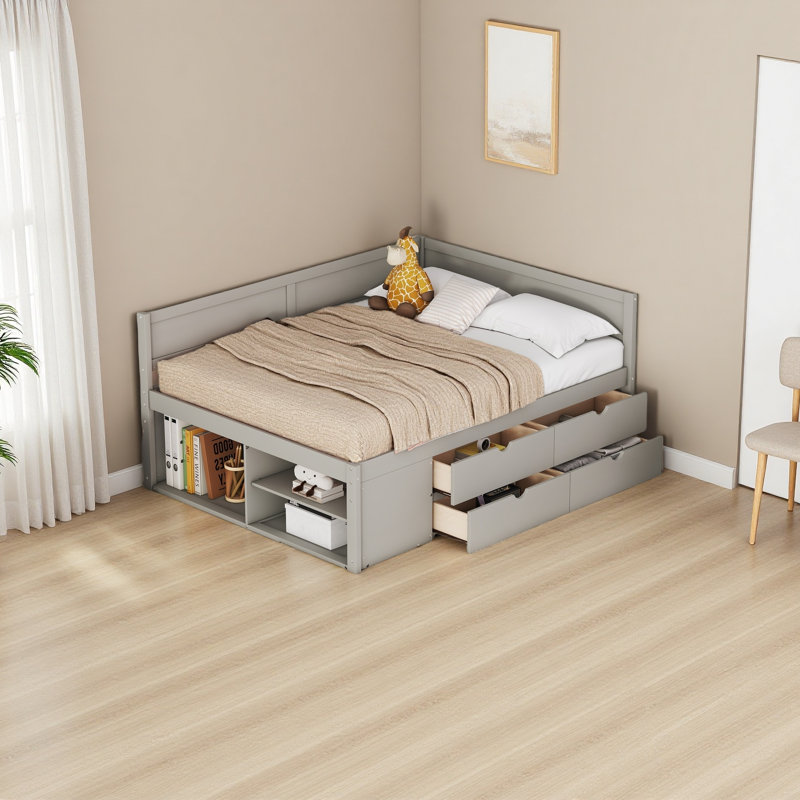 Lit de jour avec tiroirs et tablettes, Gris, Complet/Double