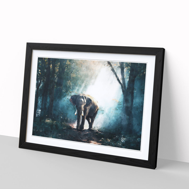 Elephant Roaming in a Green Forest - Picture Frame Graphic Art Print, Black Framed, 33cm H x 45cm W x 2cm D