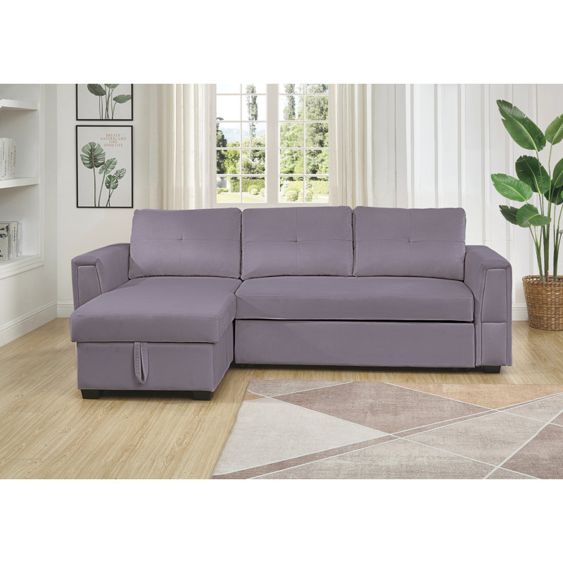Blatnice 91" Wide Velvet Reversible Sleeper Sofa & Chaise with Storage, Cream Velvet, Left Hand Facing/Right Hand Facing
